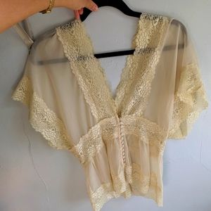 forever 21 lace trim silk button top white